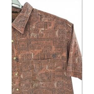 Vintage St John's Bay Men's 3XL Tall Rust Brown Geometric Cotton Short Sleeve